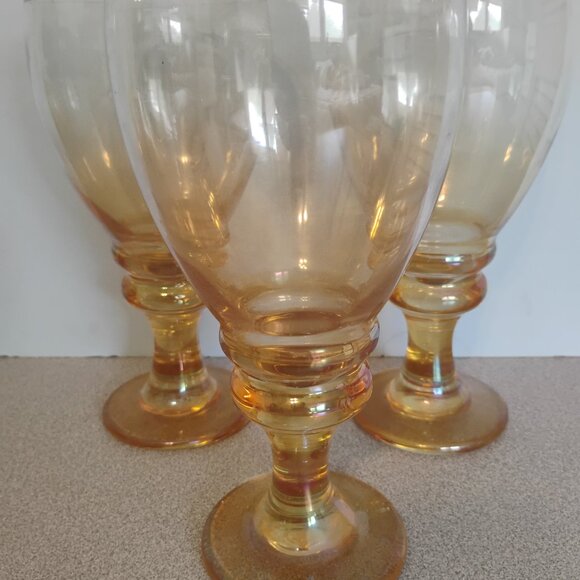 Krosno Poland Vintage Wine goblets, Yellow, set of 3 - Picture 3 of 5